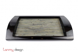 Black rectangle lacquer tray attached with stripe pearls- Size S 17*31 cm